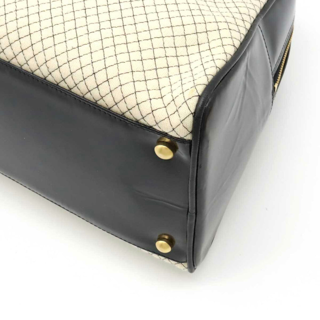 CHANEL Cocomark Quilted Bowling Bag Boston Shoulder Patent Leather Cotton Beige Black
