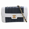 Chanel Lambskin Mademoiselle Coco Mark Mini Chain Shoulder Bag Navy White