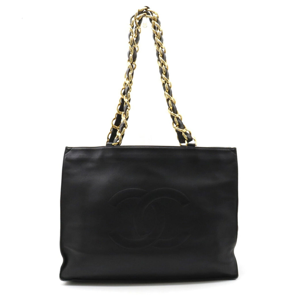 CHANEL here mark chain tote bag large shoulder leather black