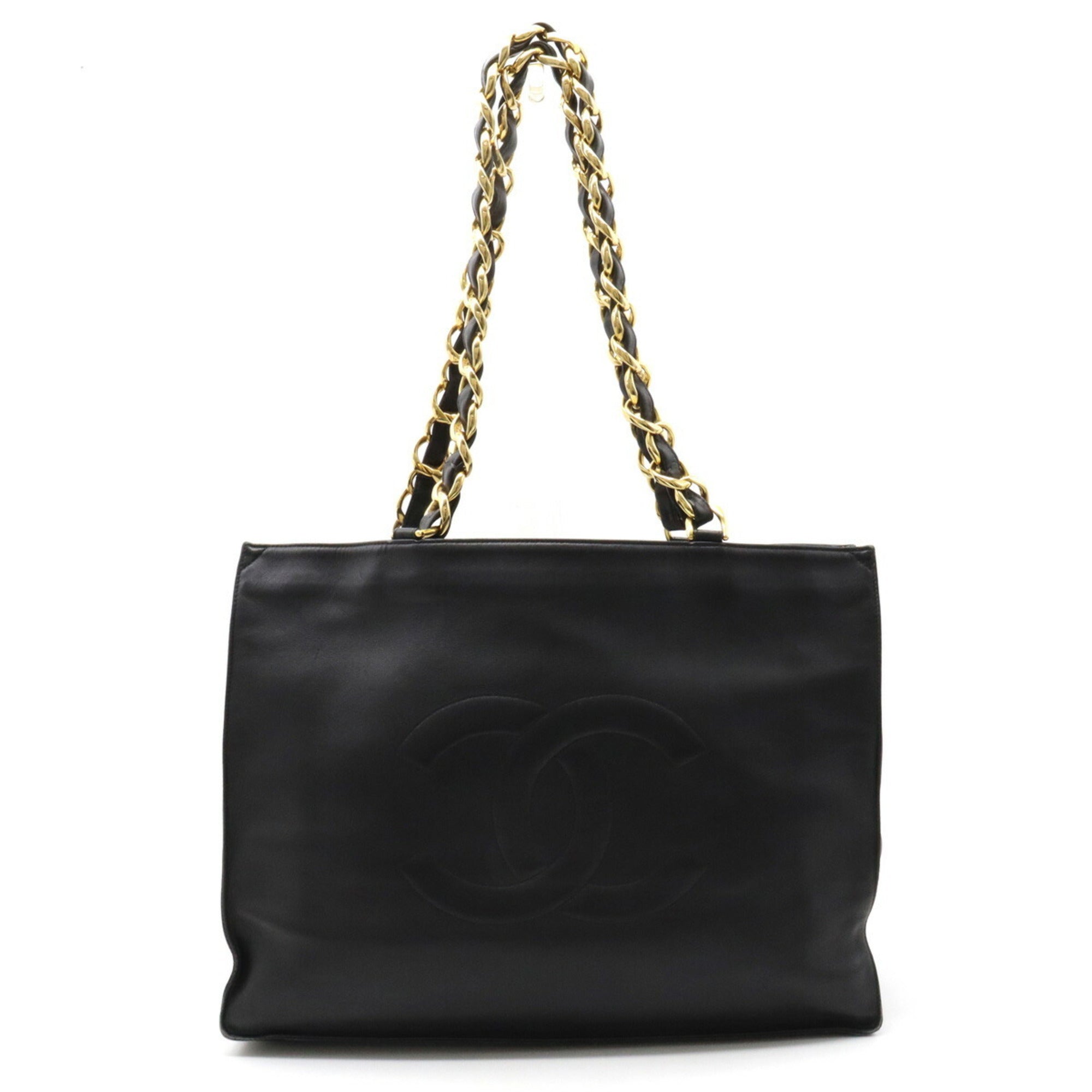 CHANEL here mark chain tote bag large shoulder leather black