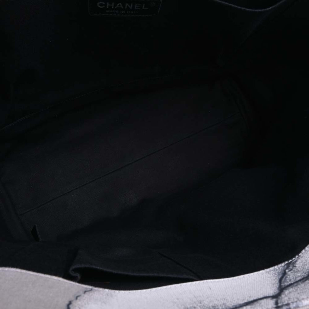 CHANEL Canvas Camellia Tote Bag Black/Gray/White Women's