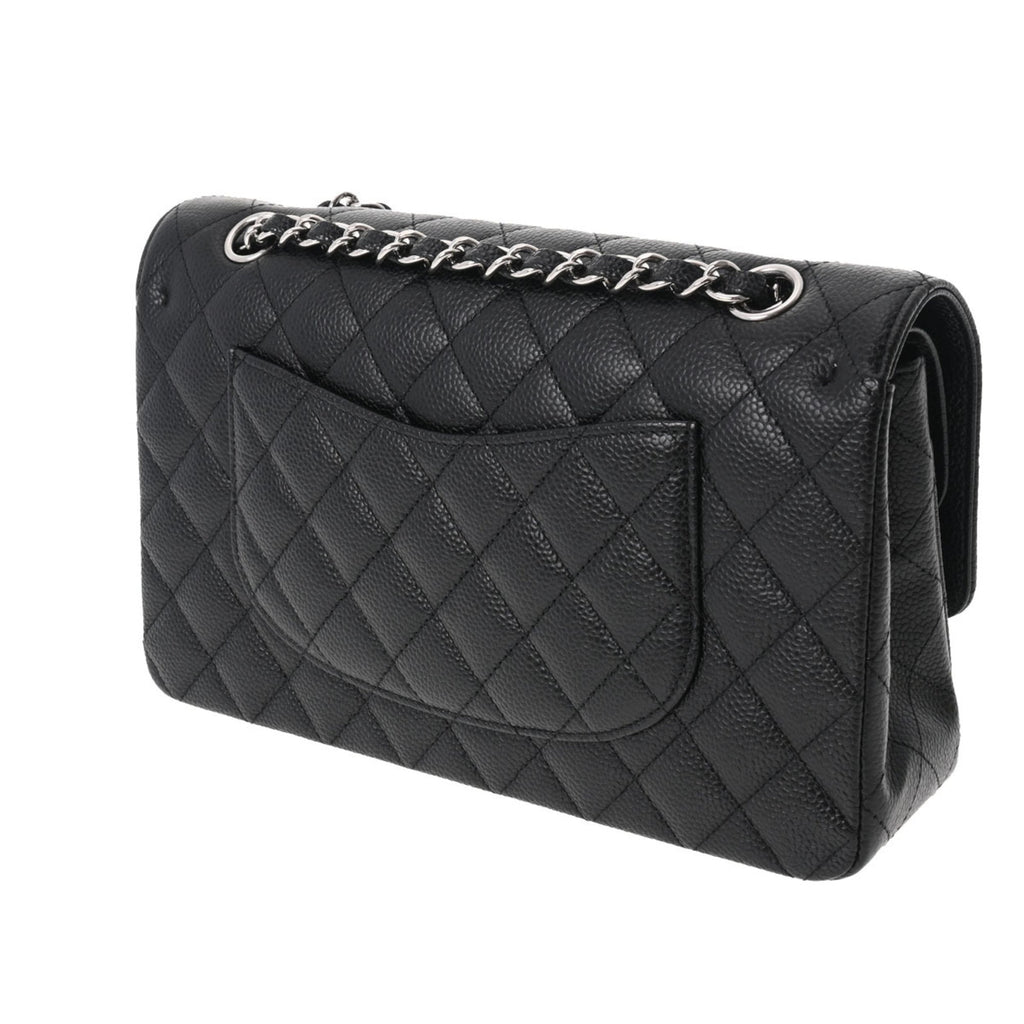 CHANEL Matelasse Chain Shoulder 25cm W Flap Black Ladies Caviar Skin Bag
