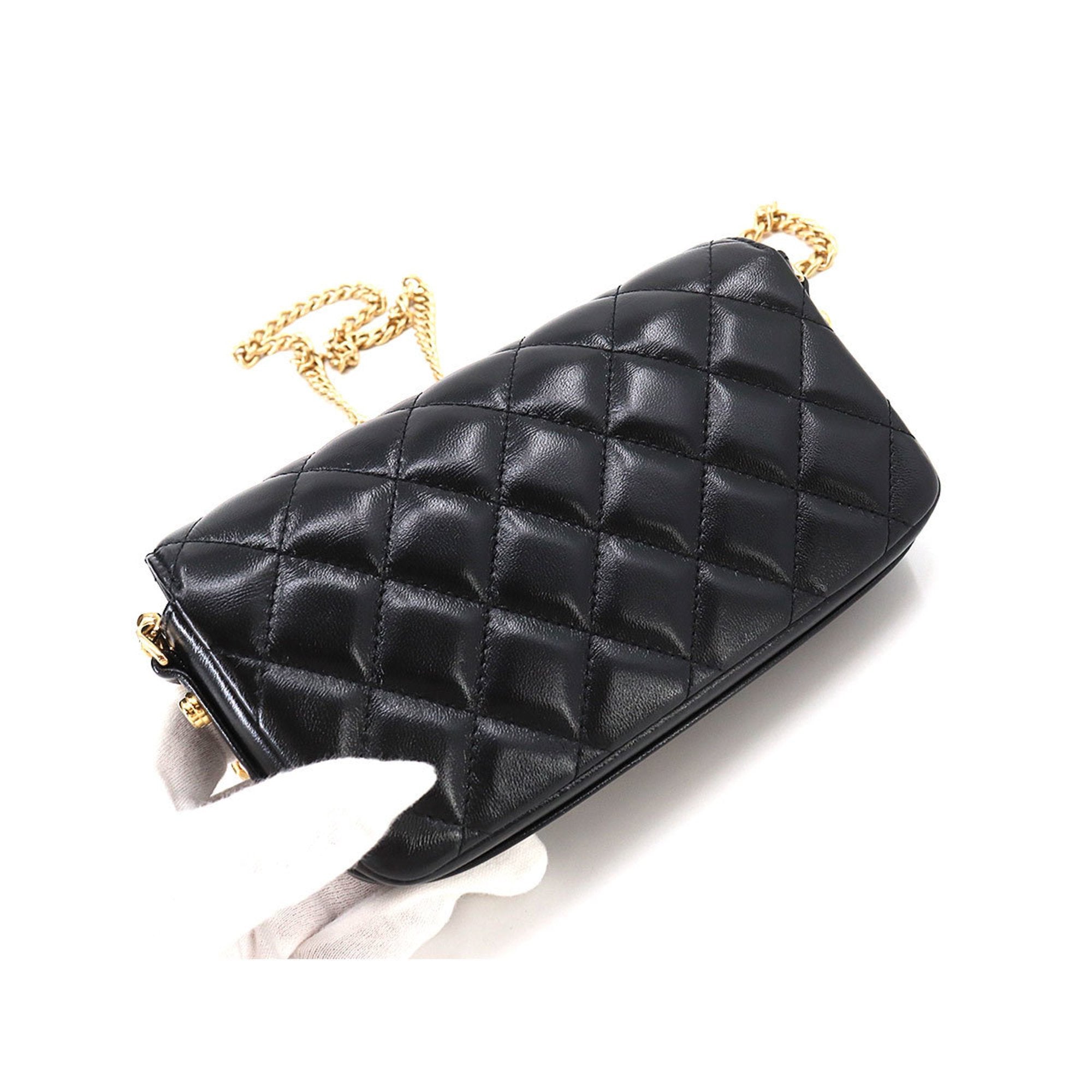 CHANEL Mini Matelasse Chain Shoulder Bag Leather Black AP3207 Phone Case