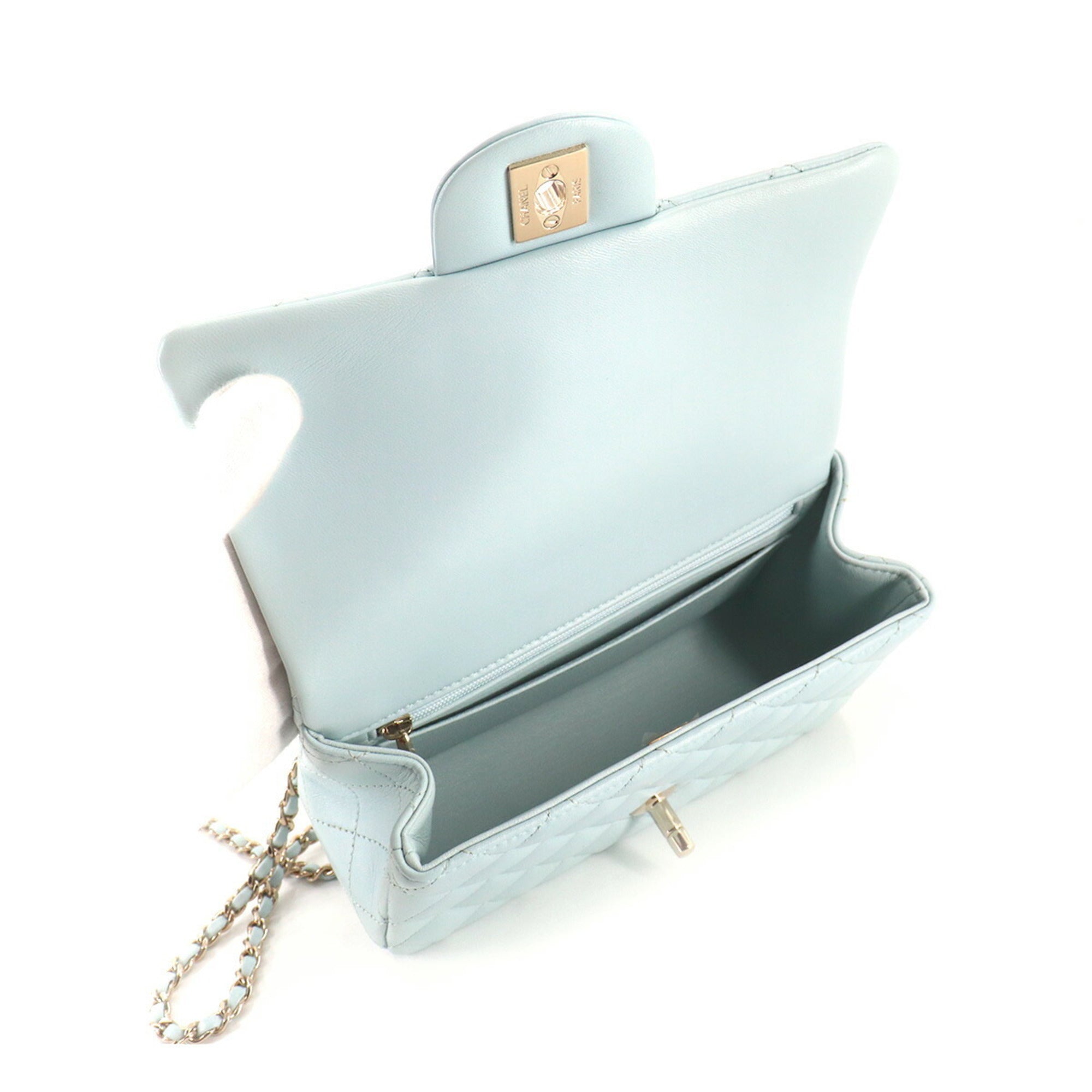 Chanel matelasse top handle mini flap 2way hand chain shoulder bag leather light blue AS2431 Matelasse Bag