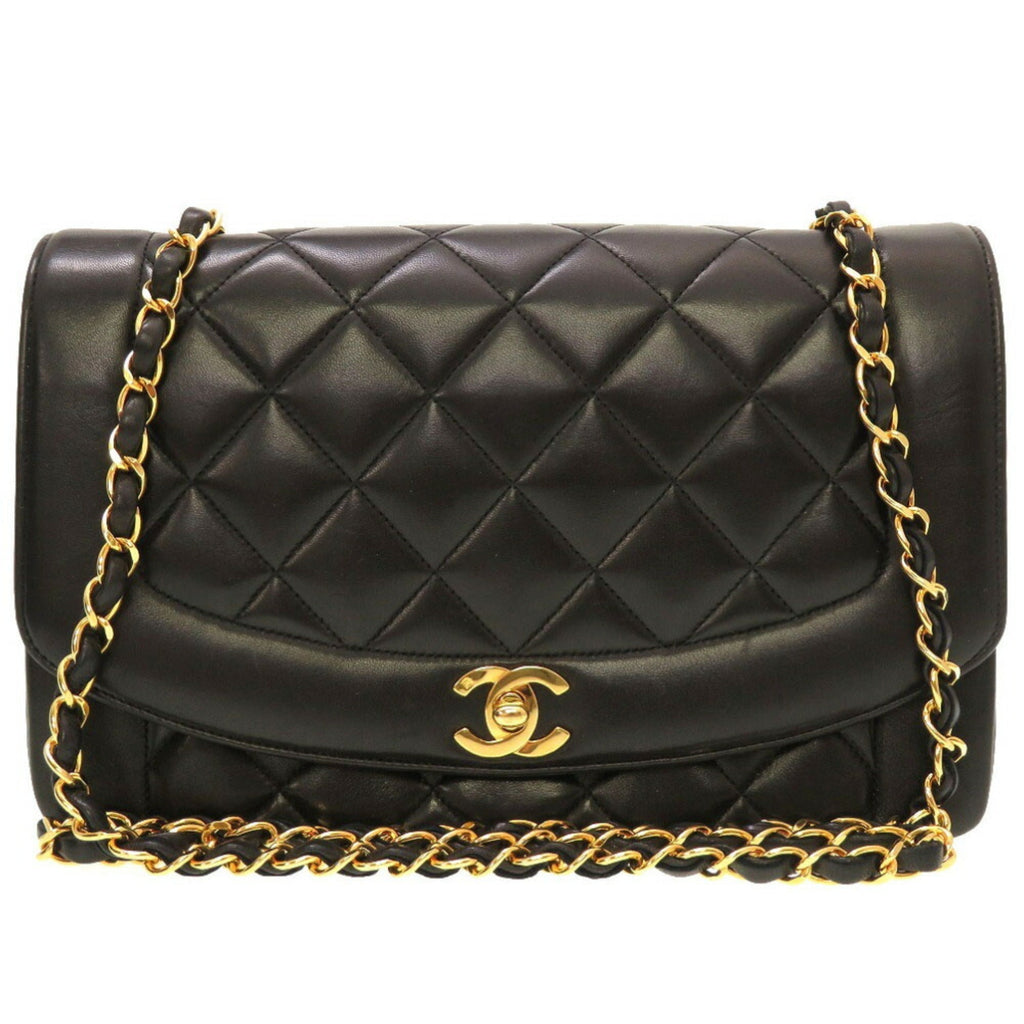 CHANEL Diana 25 Medium Matelasse Lambskin Black Gold Chain Shoulder Bag Cocomark Turnlock