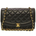 CHANEL Diana 25 Medium Matelasse Lambskin Black Gold Chain Shoulder Bag Cocomark Turnlock