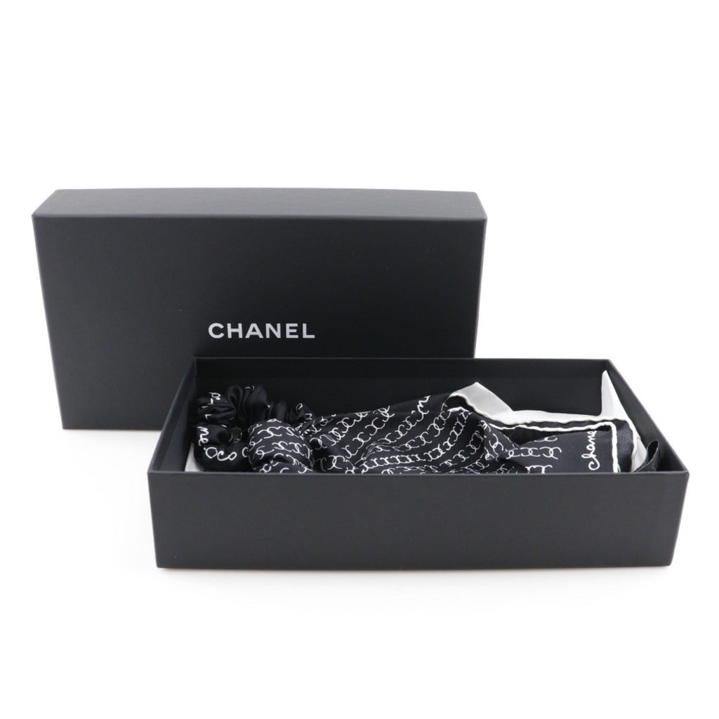 CHANEL Ribbon Scrunchie Other Accessories Coco Mark Logo Silk Black/White Women's