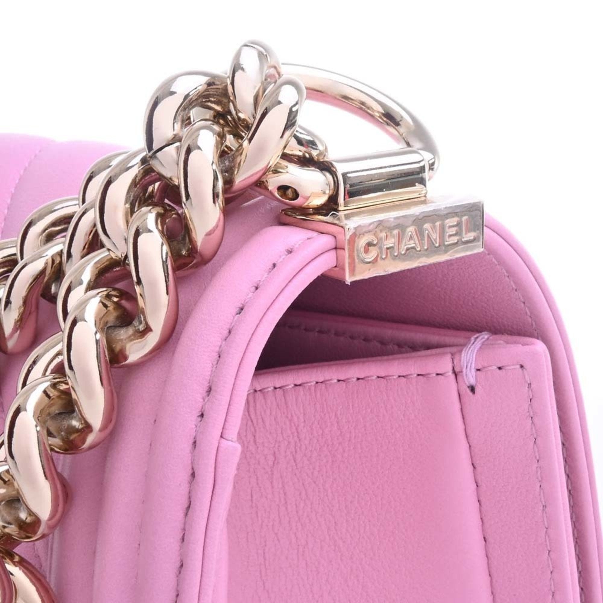CHANEL Lambskin Boy Coco Mark Chain Shoulder Bag Pink Ladies