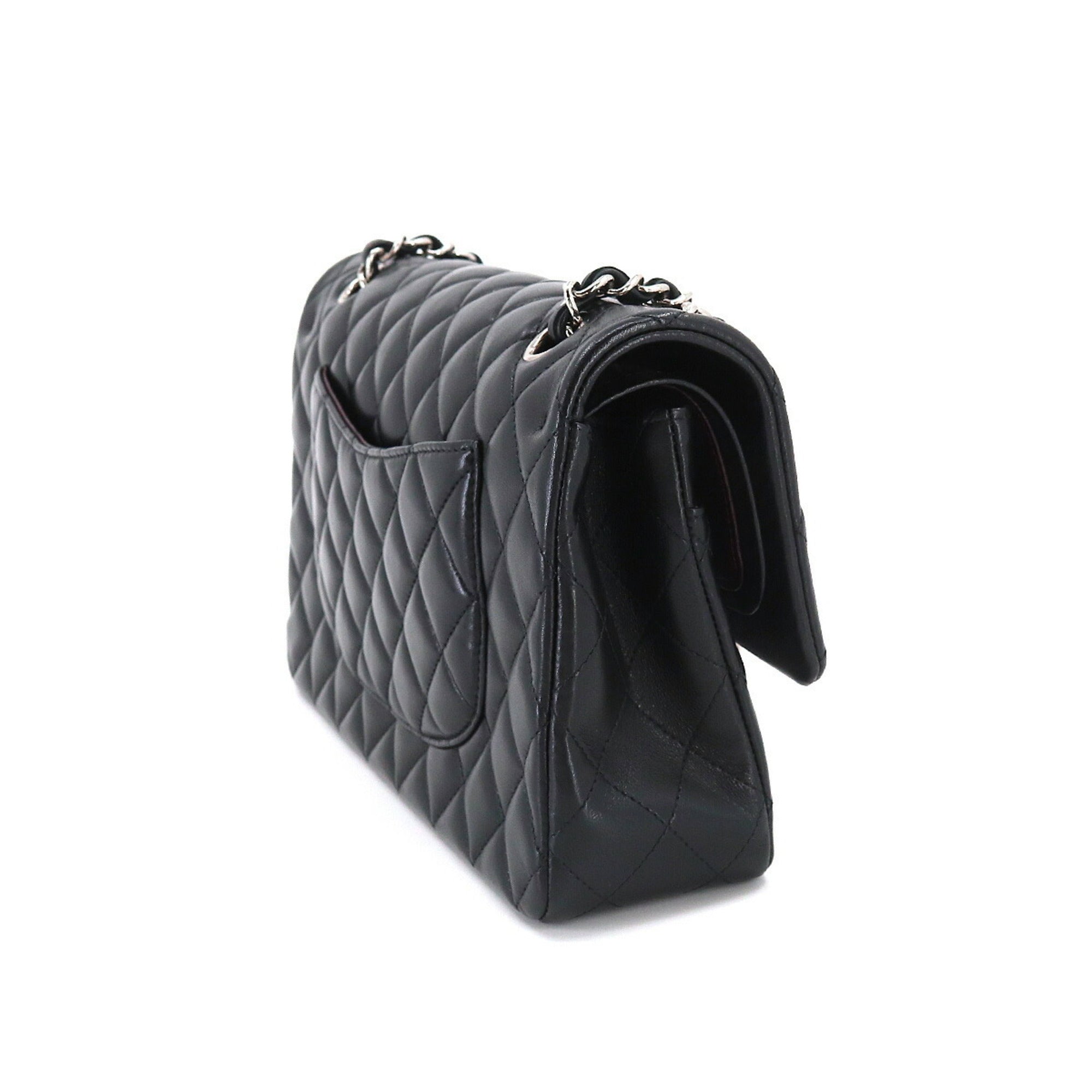 CHANEL Matelasse 25 Chain Shoulder Bag Leather Black A01112 Silver Hardware