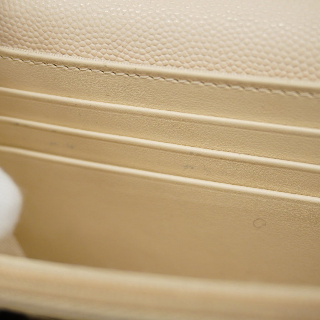 CHANELAuth  Matelasse Long Wallet [bi-fold] Gold Hardware Caviar Leather Ivory