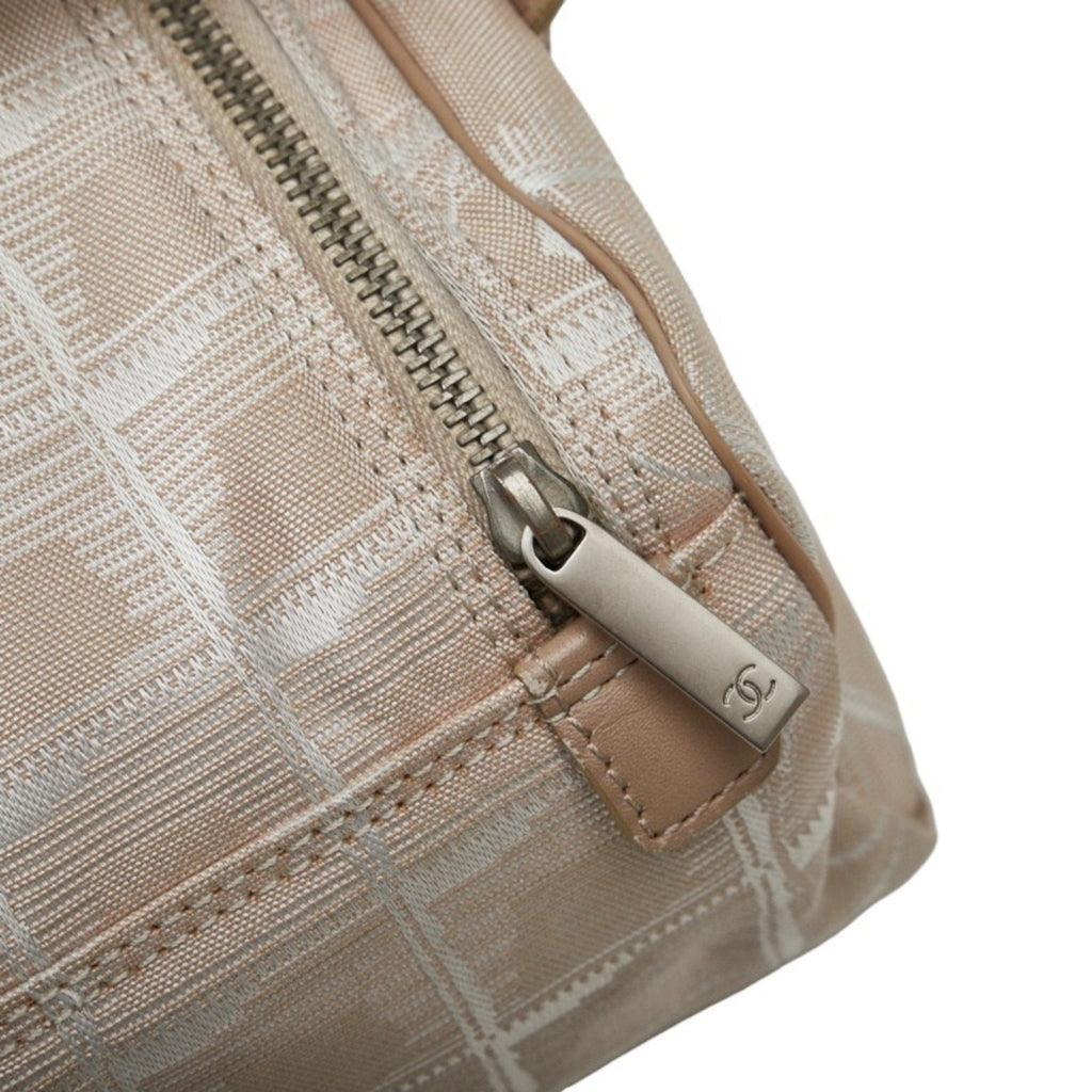 CHANEL New Line Coco Mark Vanity Bag Handbag Beige Leather Nylon Jacquard Women's