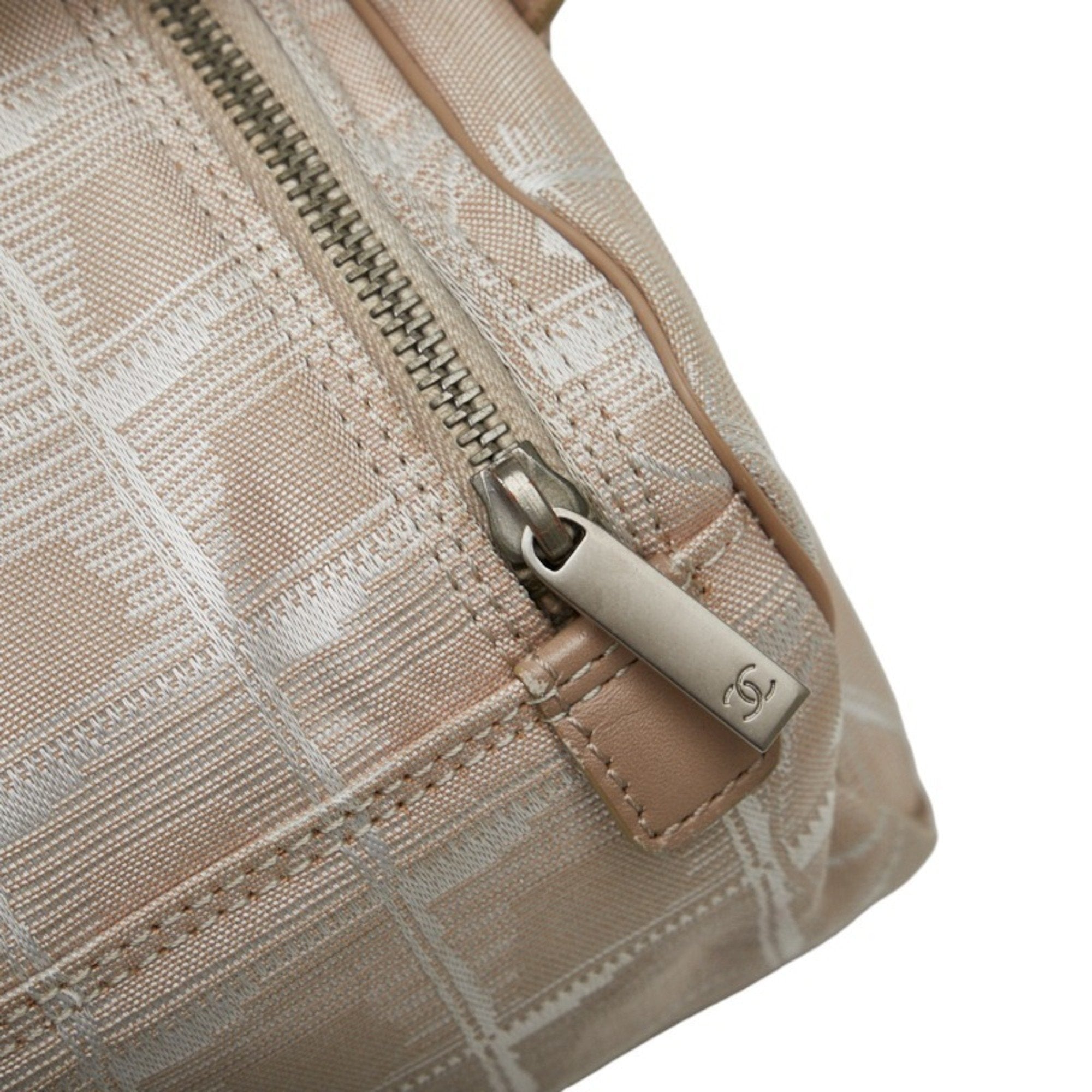 CHANEL New Line Coco Mark Vanity Bag Handbag Beige Leather Nylon Jacquard Women's