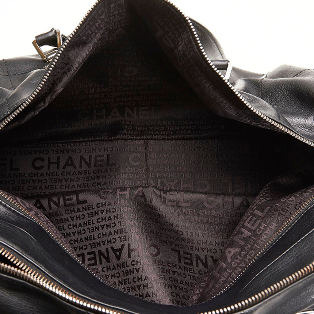CHANEL Chocolate Bar Coco Mark Handbag Boston Bag Black Leather Ladies