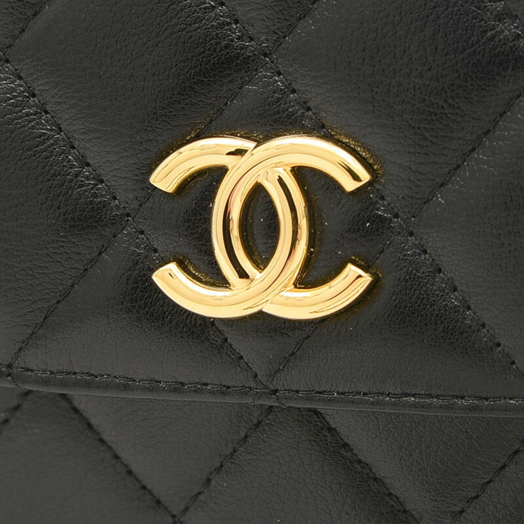 CHANEL Matelasse Chain Shoulder Smartphone Case 2Way Bag Leather Black AP3367