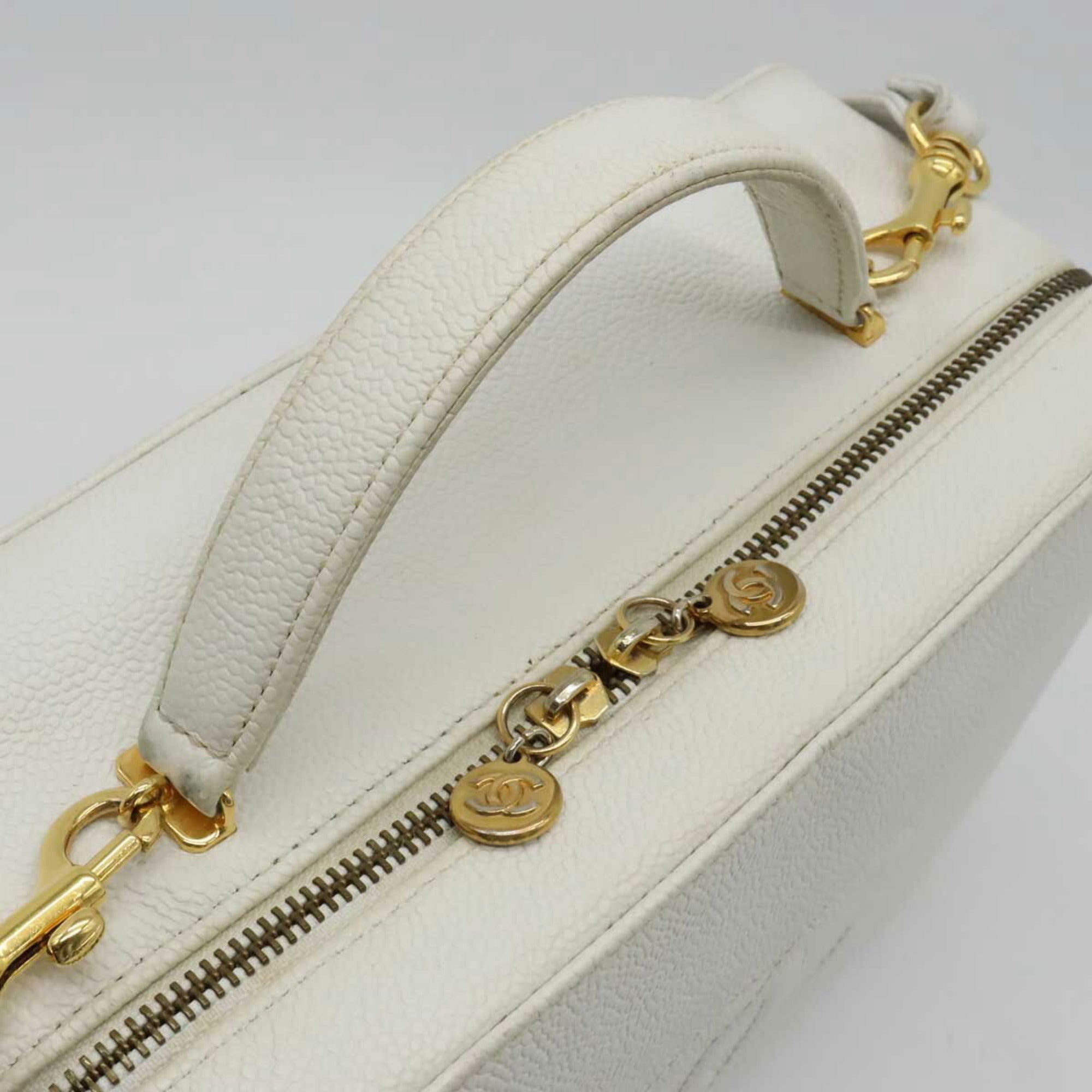 CHANEL Cocomark Handbag Vanity Bag Shoulder Caviar Skin Leather White A11265