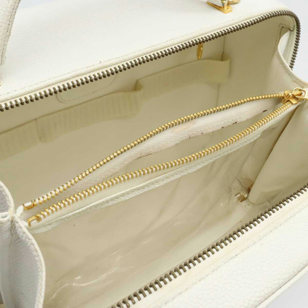 CHANEL Cocomark Handbag Vanity Bag Shoulder Caviar Skin Leather White A11265