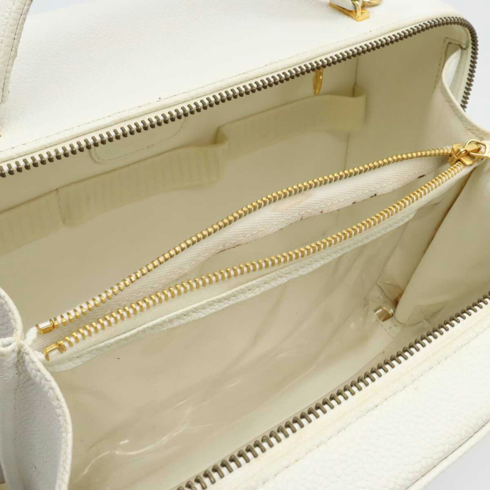 CHANEL Cocomark Handbag Vanity Bag Shoulder Caviar Skin Leather White A11265