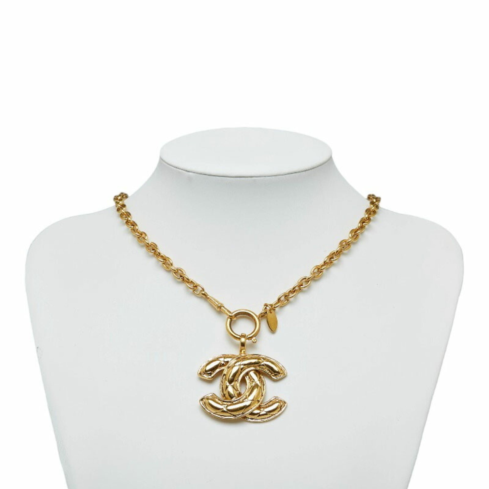 CHANEL Matelasse Coco Mark Necklace Gold Plated Men's