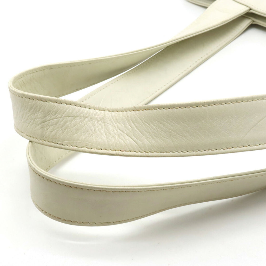 CHANEL here mark embossed tote bag shoulder leather ivory white