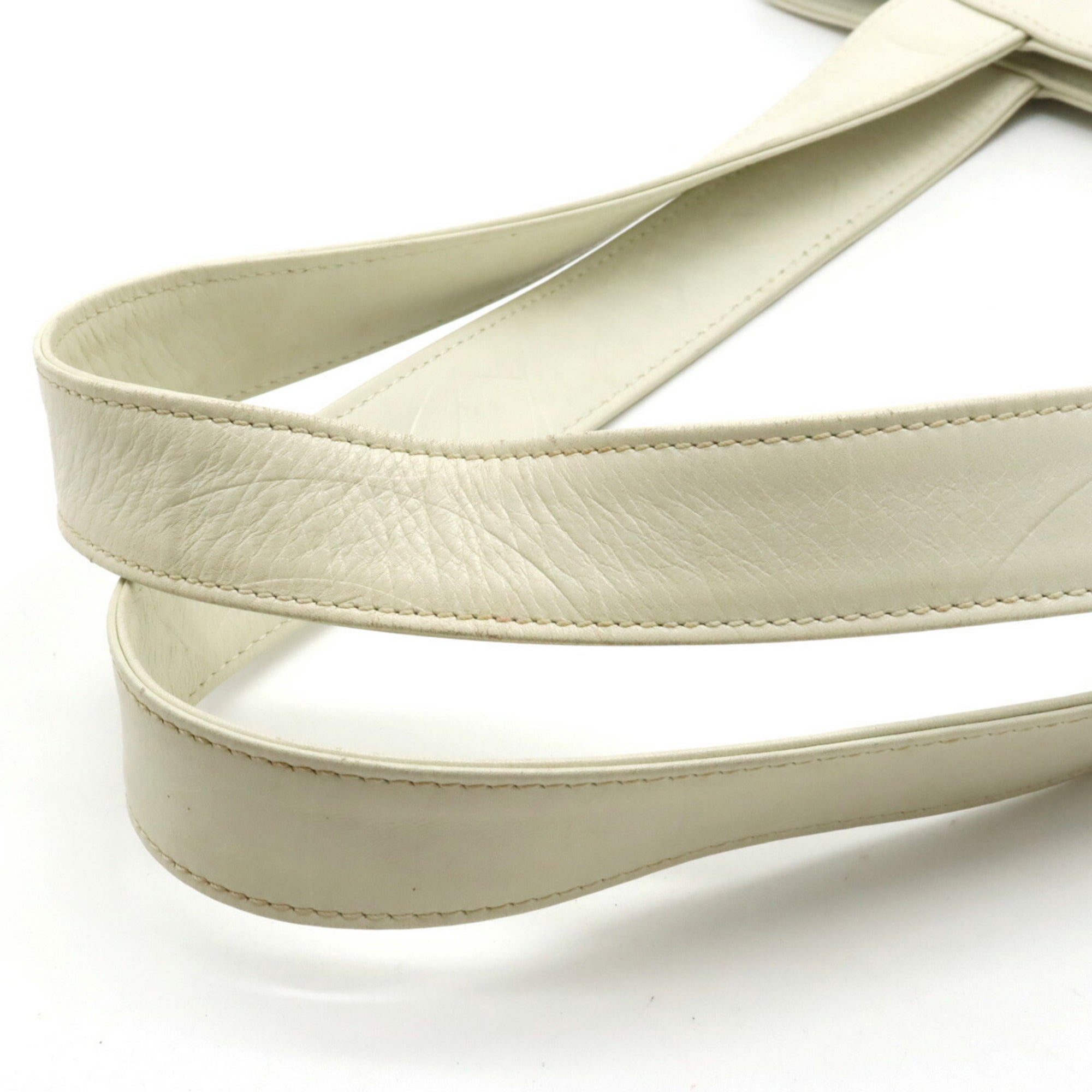 CHANEL here mark embossed tote bag shoulder leather ivory white