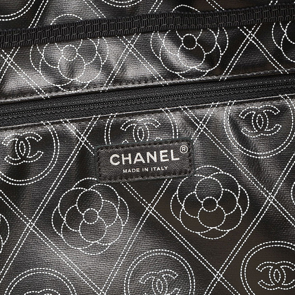 CHANEL Camellia Large Tote Bag Coated Canvas Black/White A57161