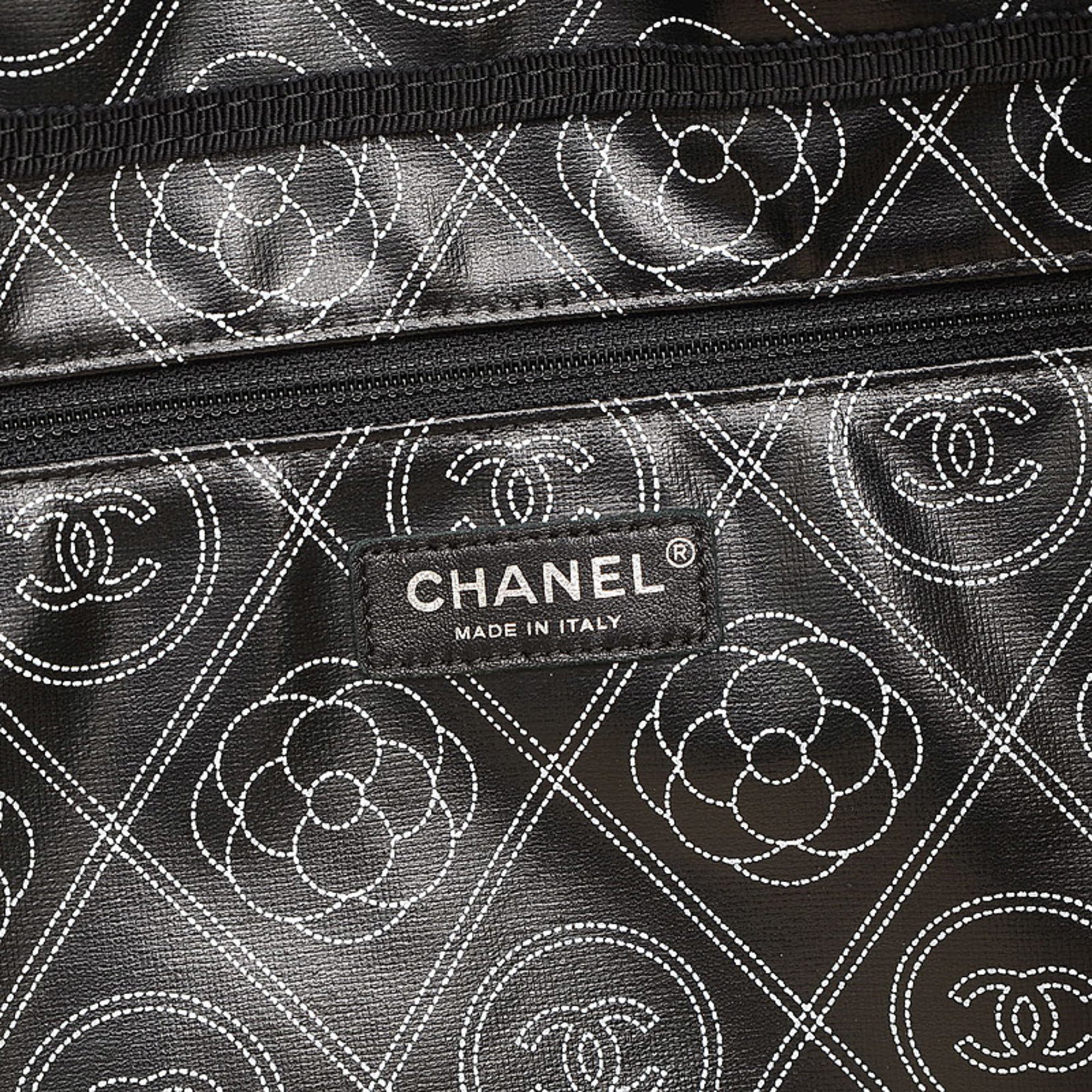 CHANEL Camellia Large Tote Bag Coated Canvas Black/White A57161