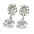 CHANEL Cocomark Pearl Earrings Metal Silver B23A