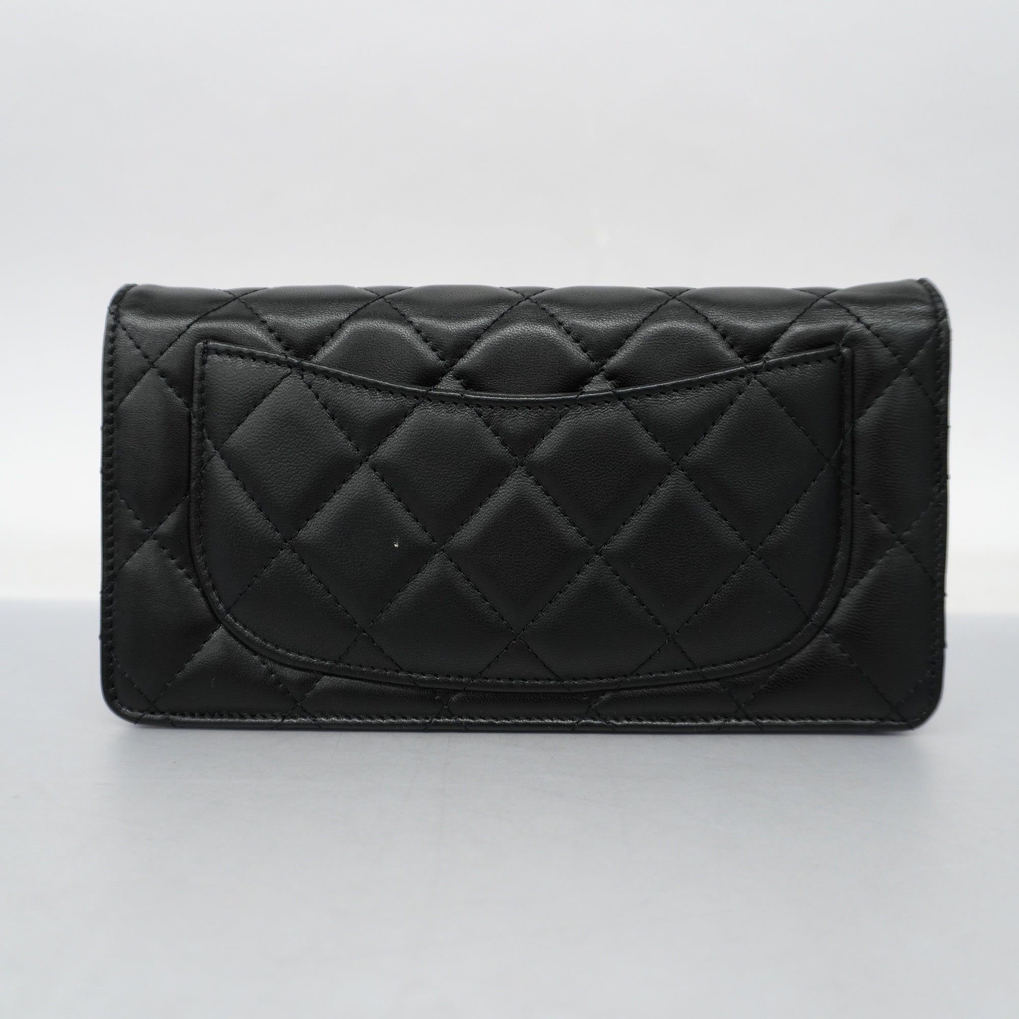 CHANELAuth  Matelasse Silver Metal Fittings Women's Lambskin Long Wallet Black