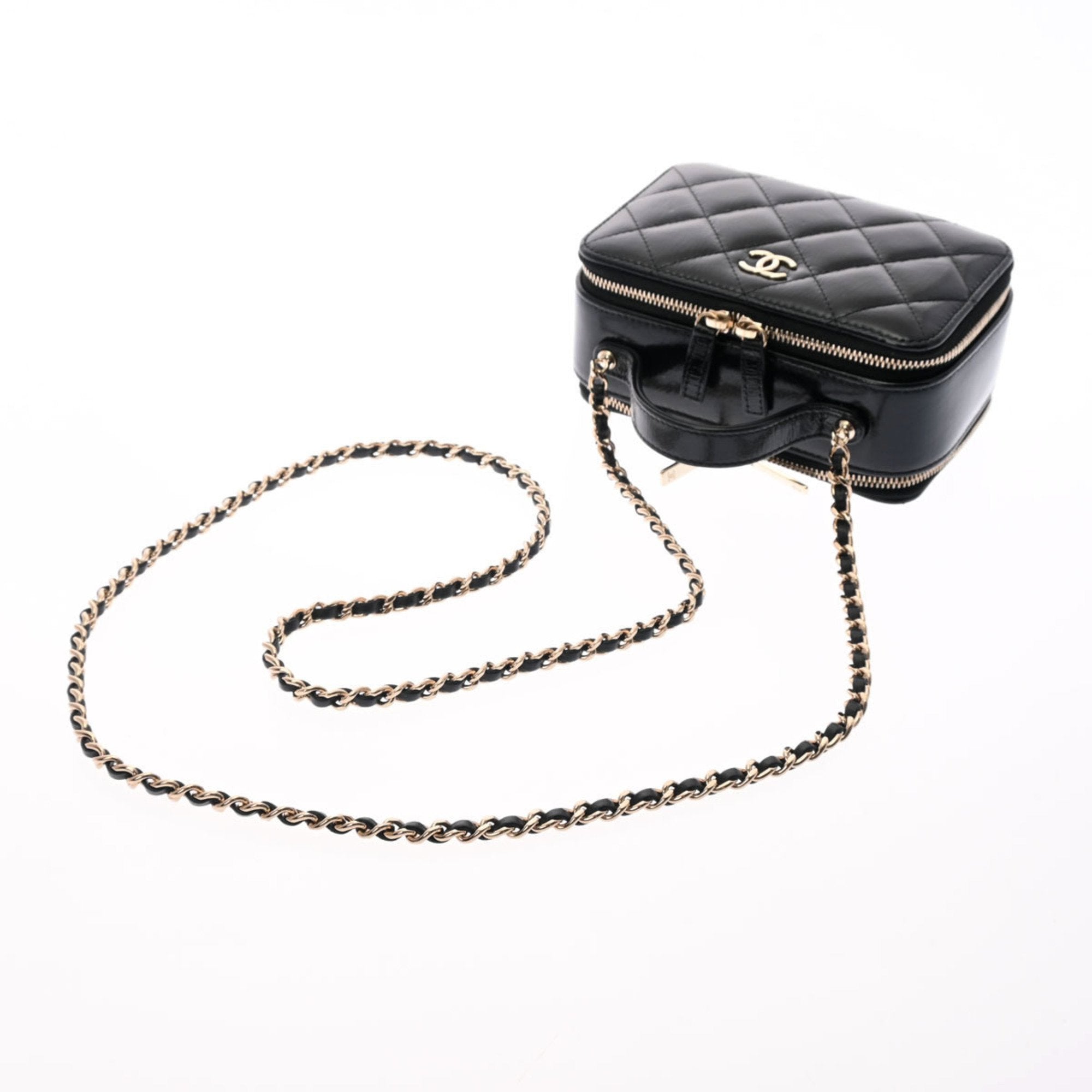 CHANEL Matelasse Small Vanity Shiny Black Ladies Lambskin Bag