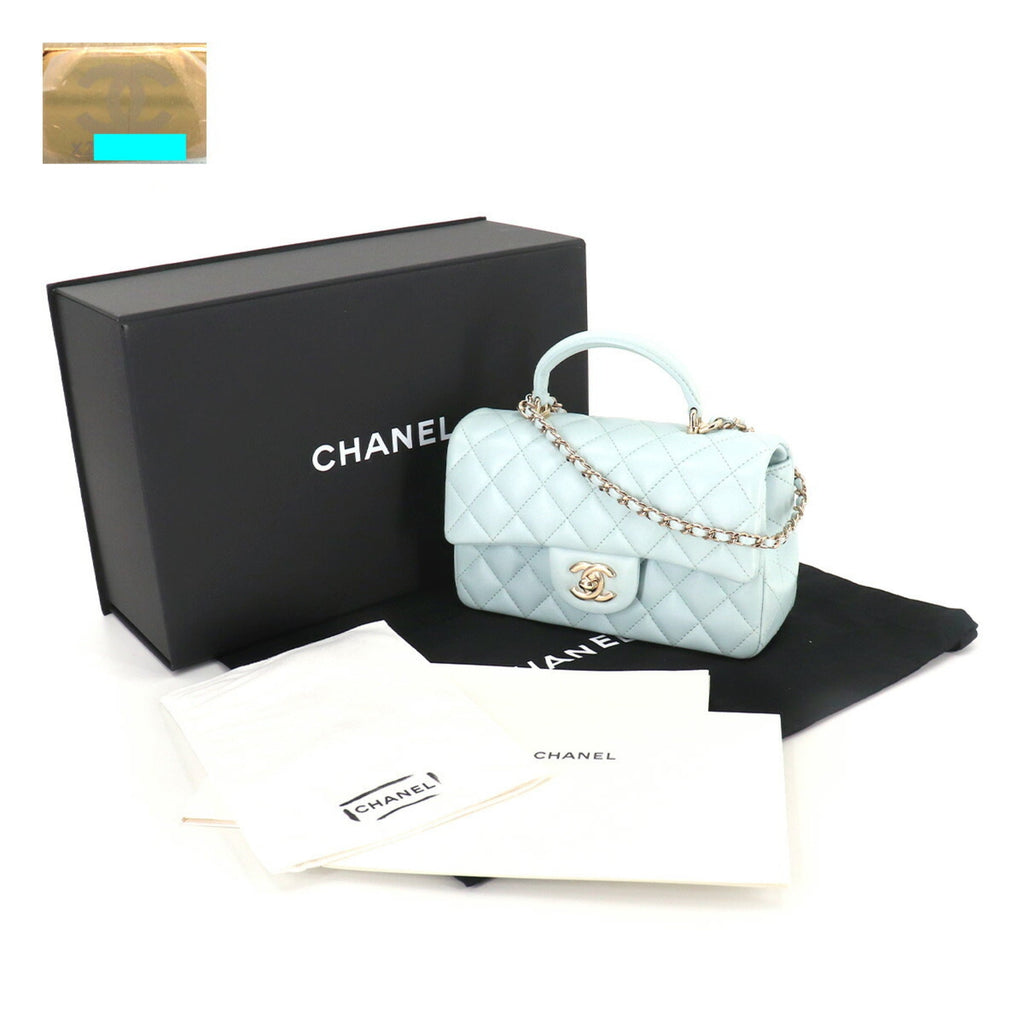 Chanel matelasse top handle mini flap 2way hand chain shoulder bag leather light blue AS2431 Matelasse Bag
