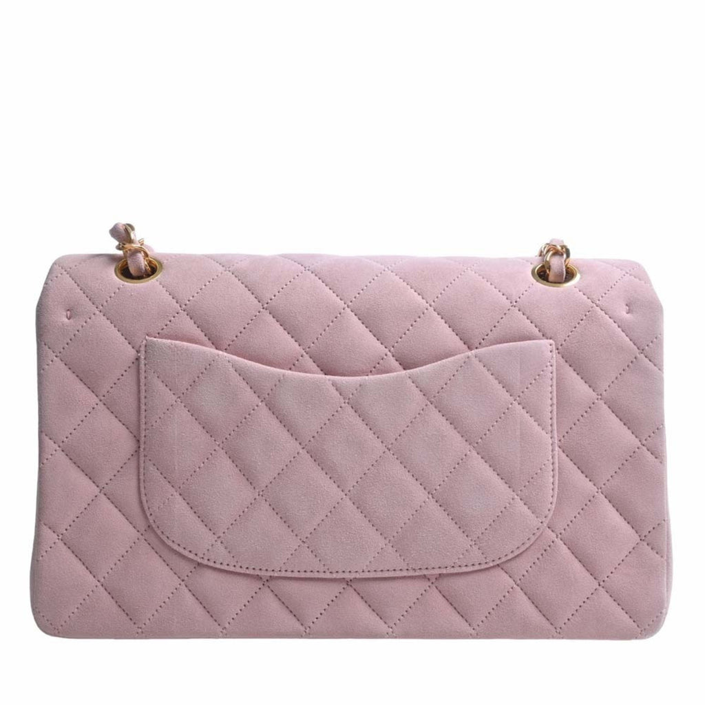 CHANEL Suede Matelasse Coco Mark W Flap Chain Shoulder Bag Pink Ladies