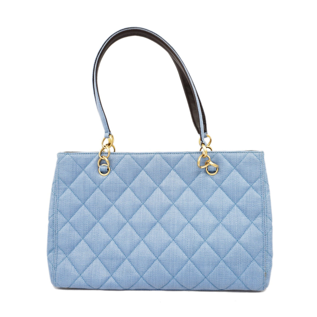 CHANELAuth  Matelasse Natural Women's Straw Tote Bag Blue