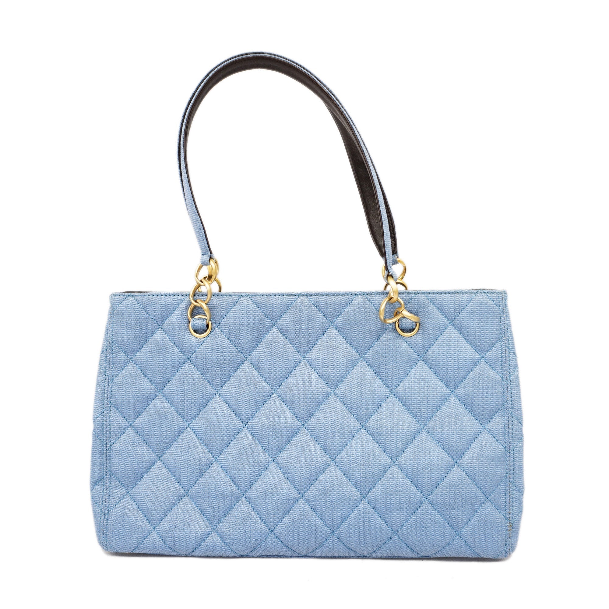 CHANELAuth  Matelasse Natural Women's Straw Tote Bag Blue