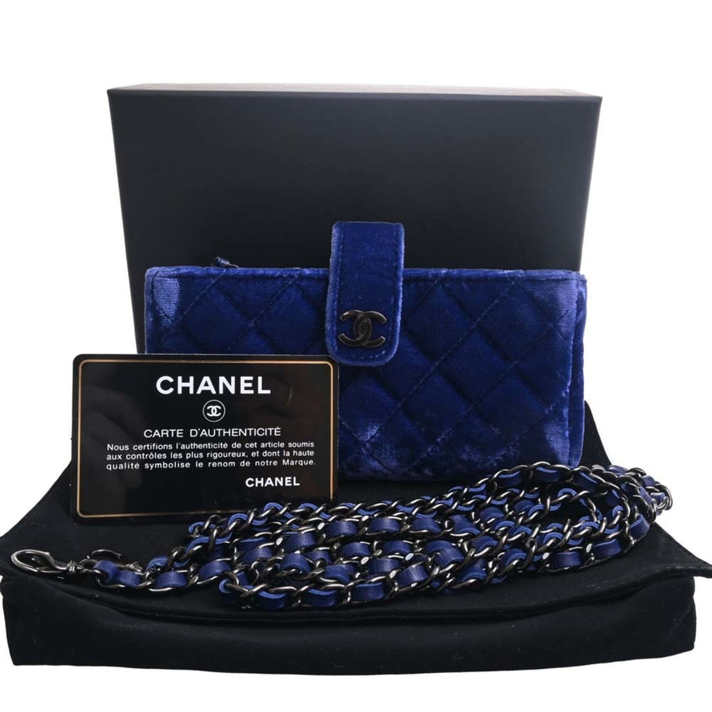 CHANEL Velor Matelasse Coco Mark Chain Shoulder Pouch Blue Ladies