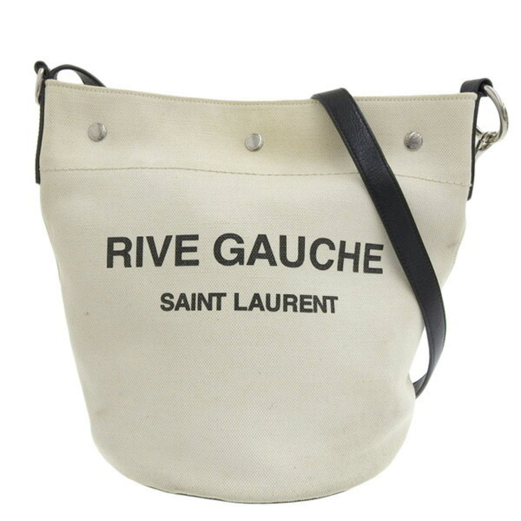 SAINT LAURENT Rive Gauche Canvas Leather Shoulder Bag 669299 Natural Black Ladies