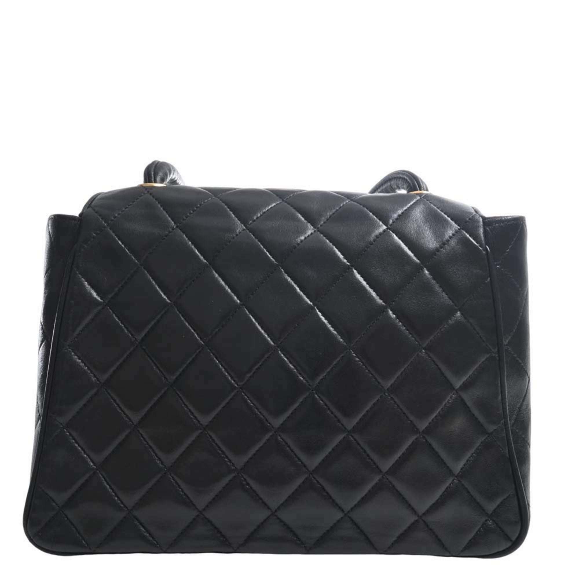 CHANEL Lambskin Matelasse Coco Mark Turnlock Shoulder Bag Black Ladies
