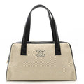 CHANEL Cocomark Quilted Bowling Bag Boston Shoulder Patent Leather Cotton Beige Black