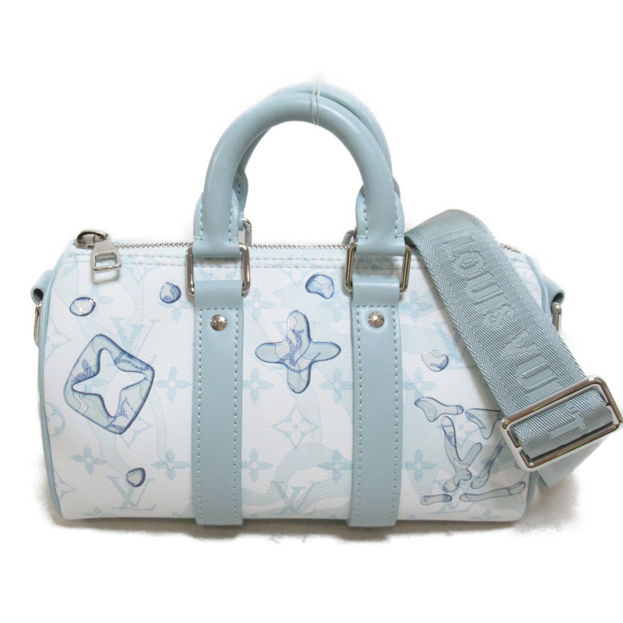 LOUIS VUITTON Aqua Garden Keepall Bandouliere Boston Bag Blue blue crystal Monogram Aqua Garden leather M22527