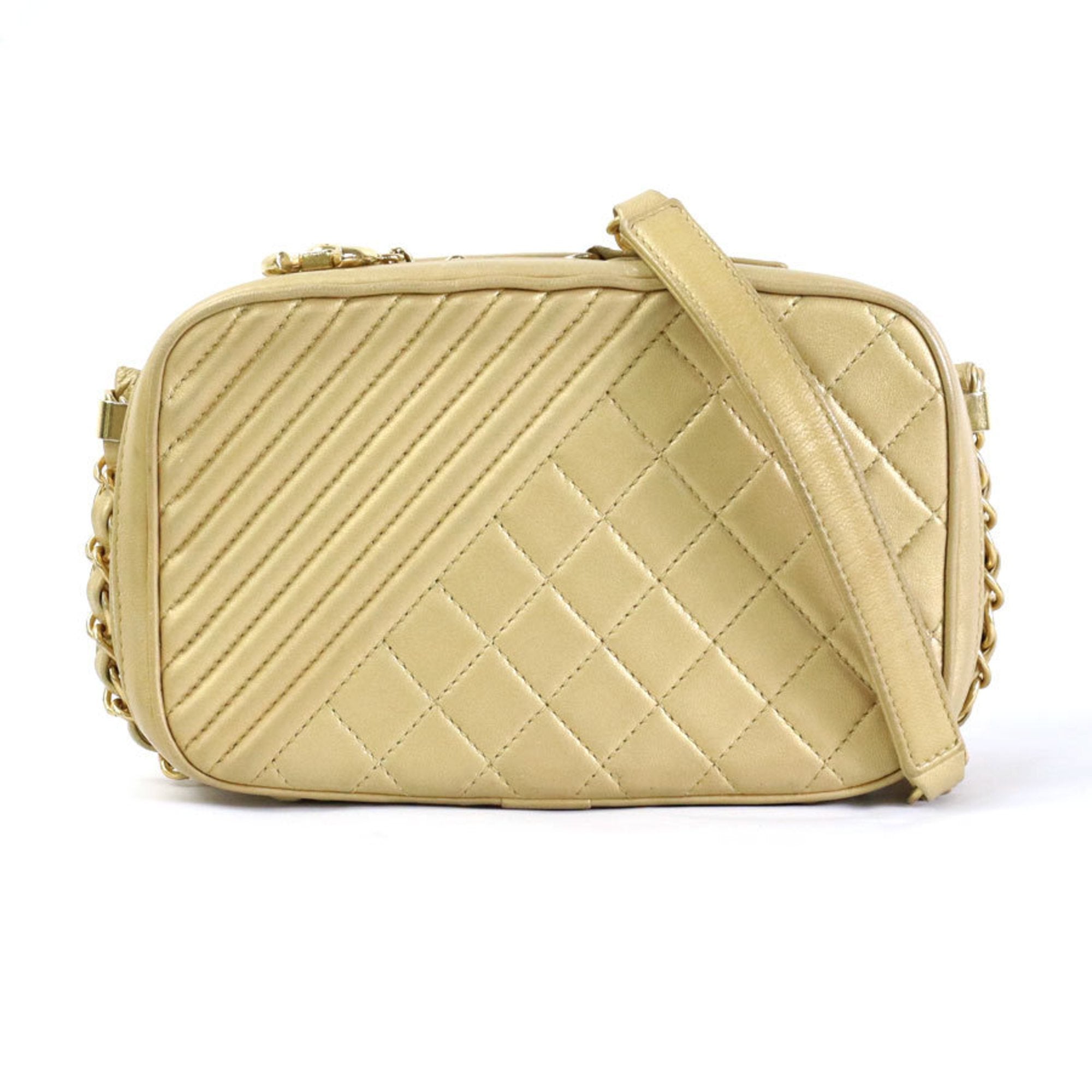 CHANEL Diagonal Shoulder Bag Matelasse Leather/Metal Gold Women's