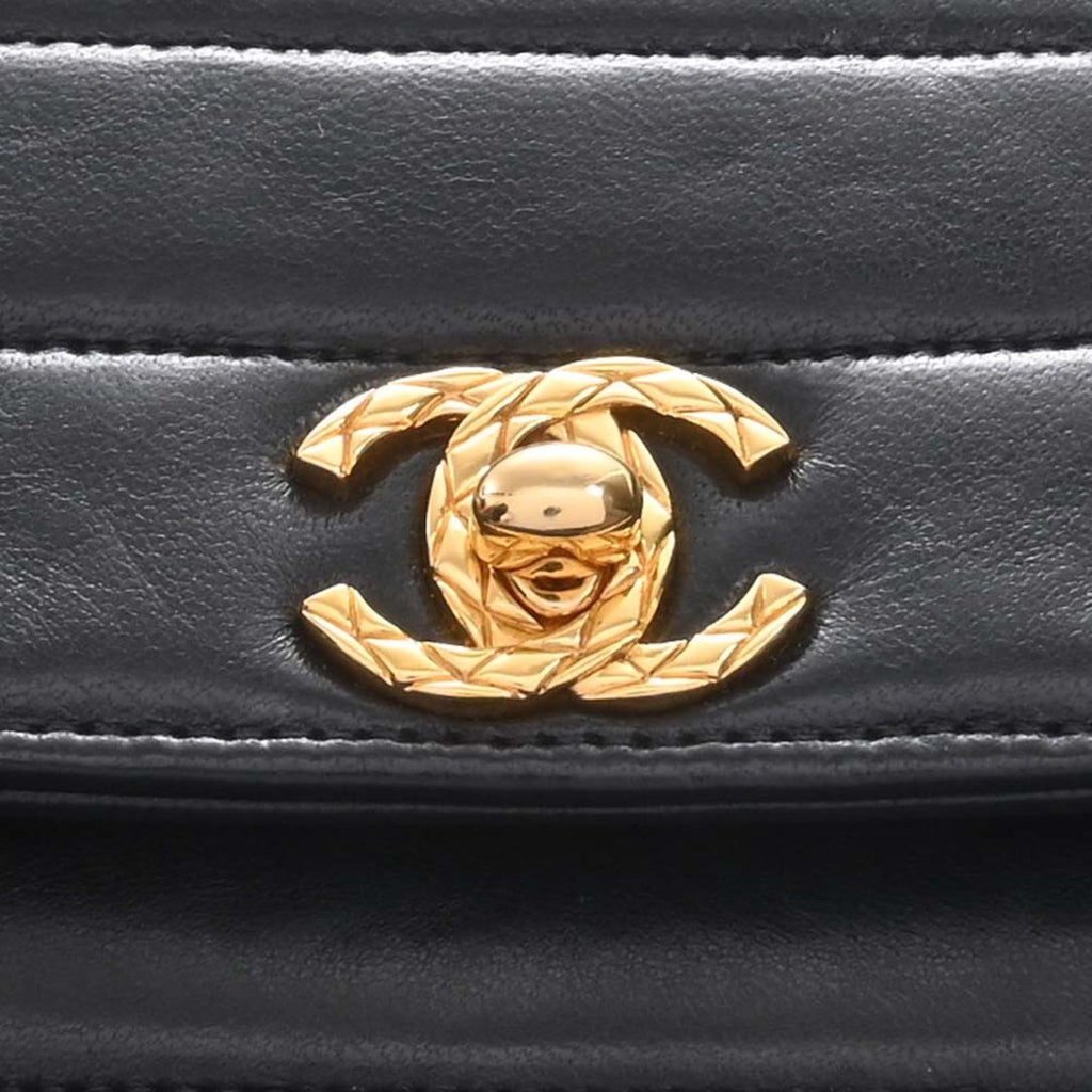 CHANEL Lambskin Coco Mark Chain Shoulder Bag Black Ladies