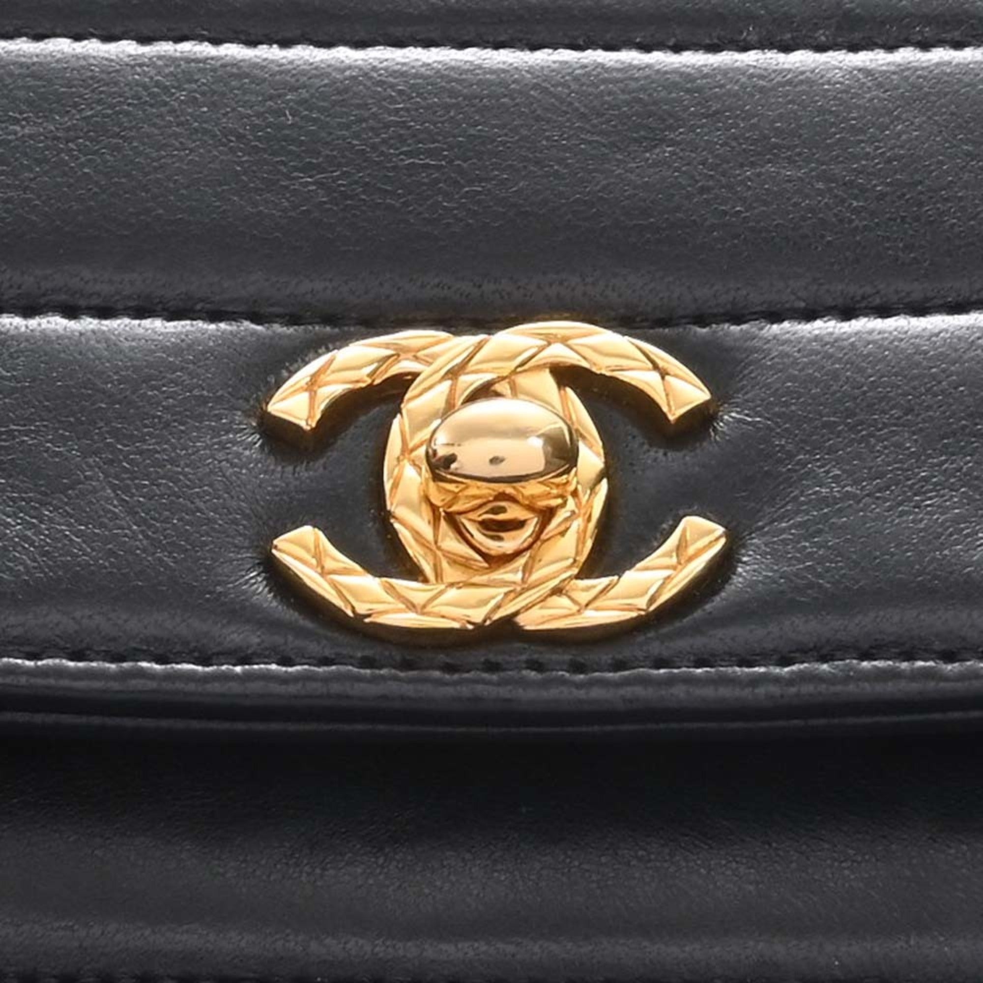 CHANEL Lambskin Coco Mark Chain Shoulder Bag Black Ladies