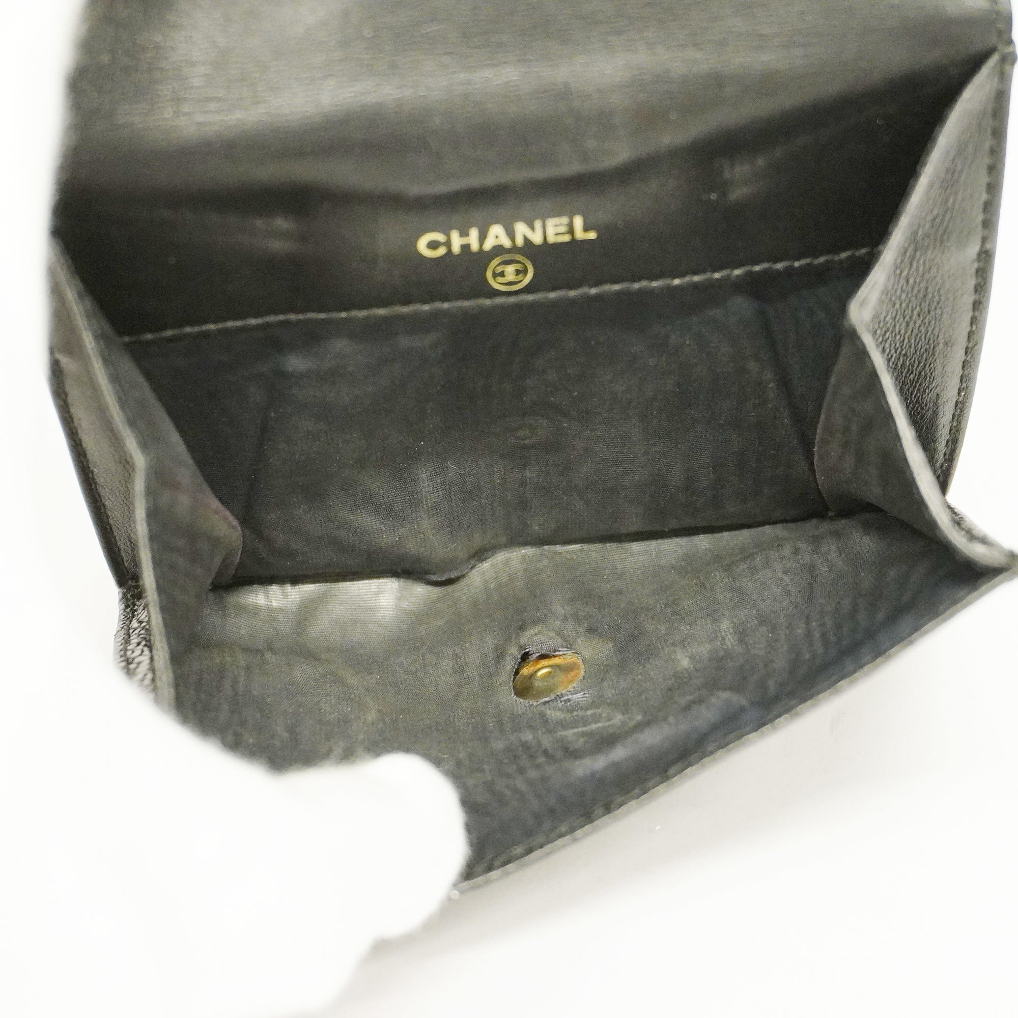 CHANEL  Gold Hardware Women's Caviar Leather Long Wallet [bi-fold] Black