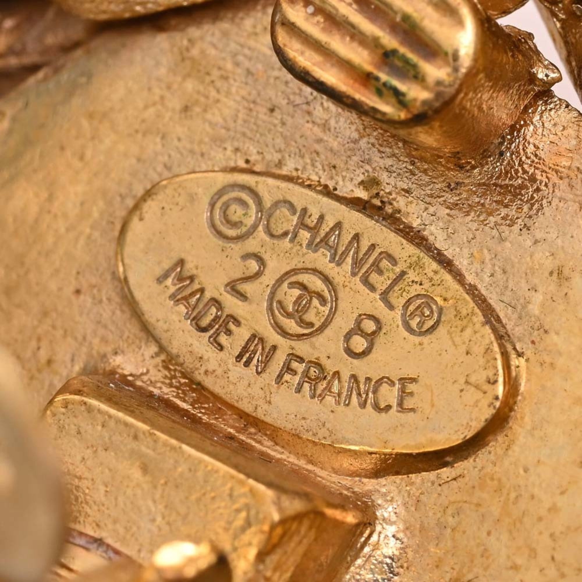CHANEL Leather Coco Mark Earrings Gold Ladies