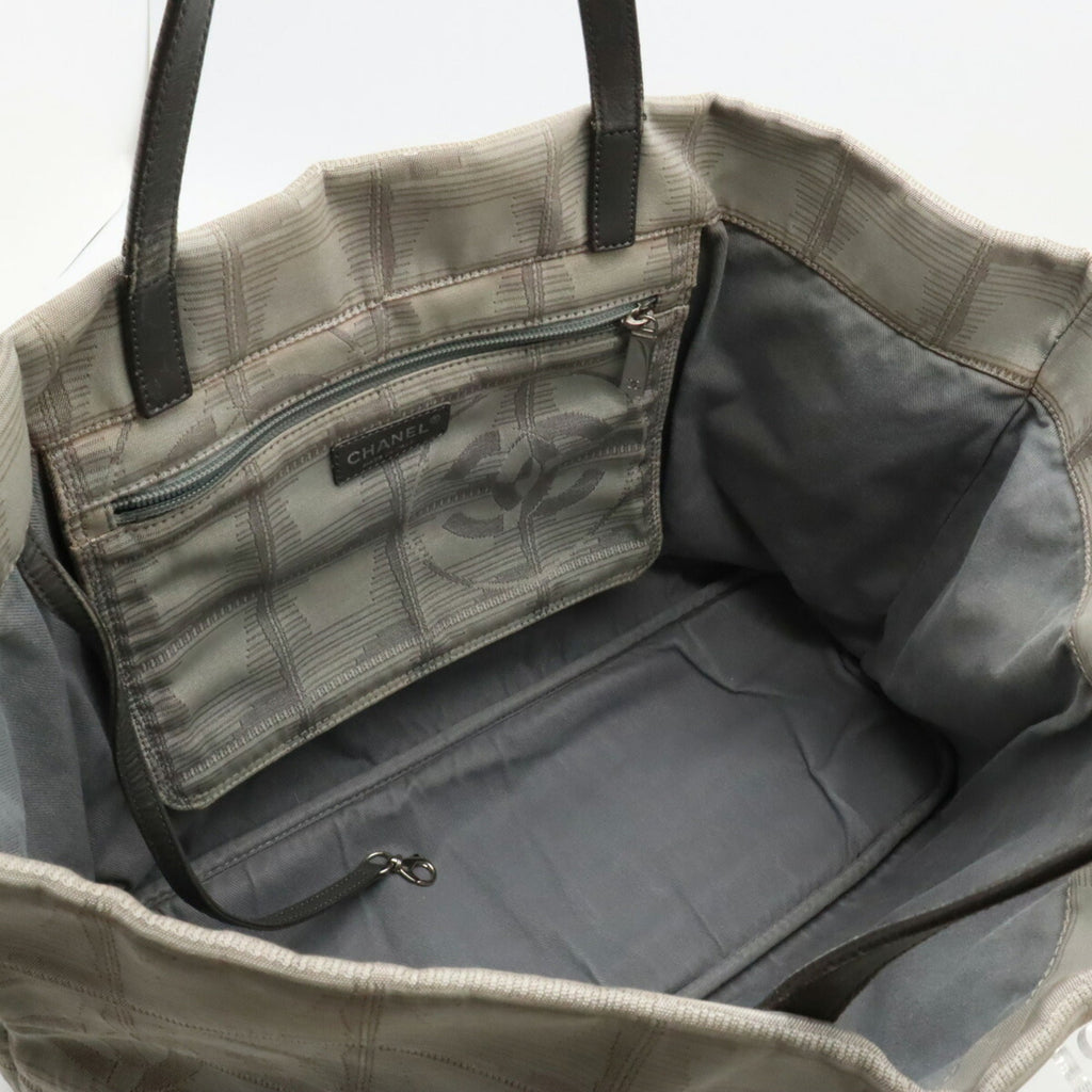CHANEL New Line Large Tote Bag Shoulder Nylon Jacquard Leather Gray 7148
