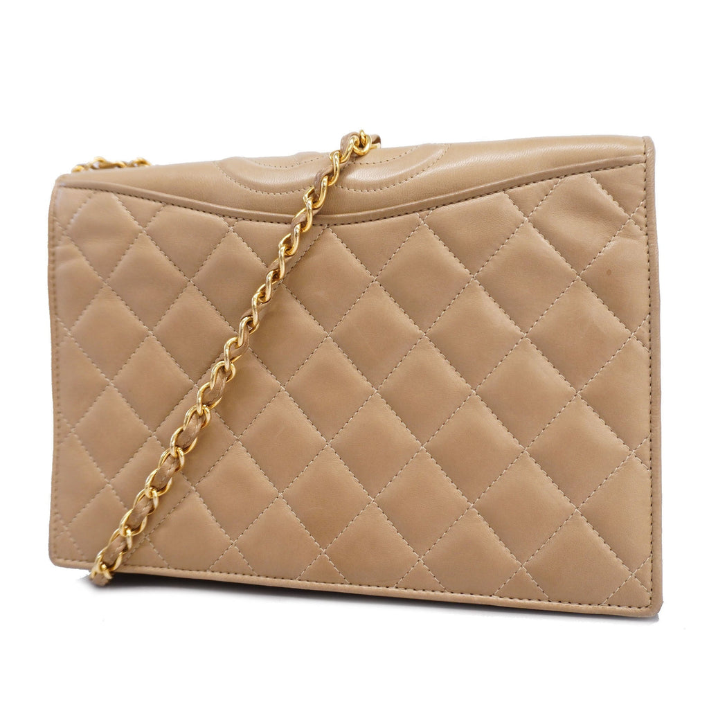 CHANEL  Matelasse Chain Shoulder Lambskin Women's Leather Shoulder Bag Beige