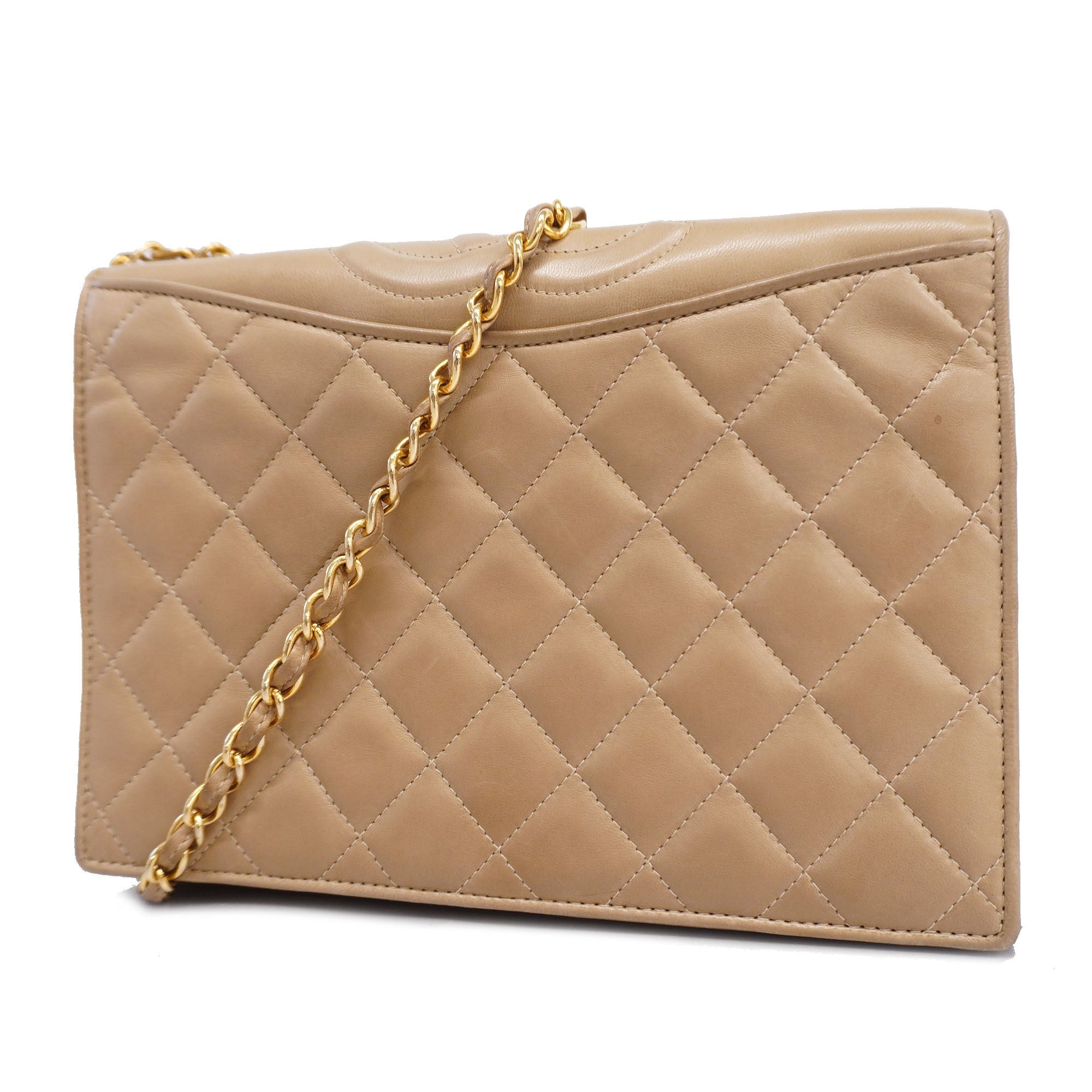 CHANEL  Matelasse Chain Shoulder Lambskin Women's Leather Shoulder Bag Beige