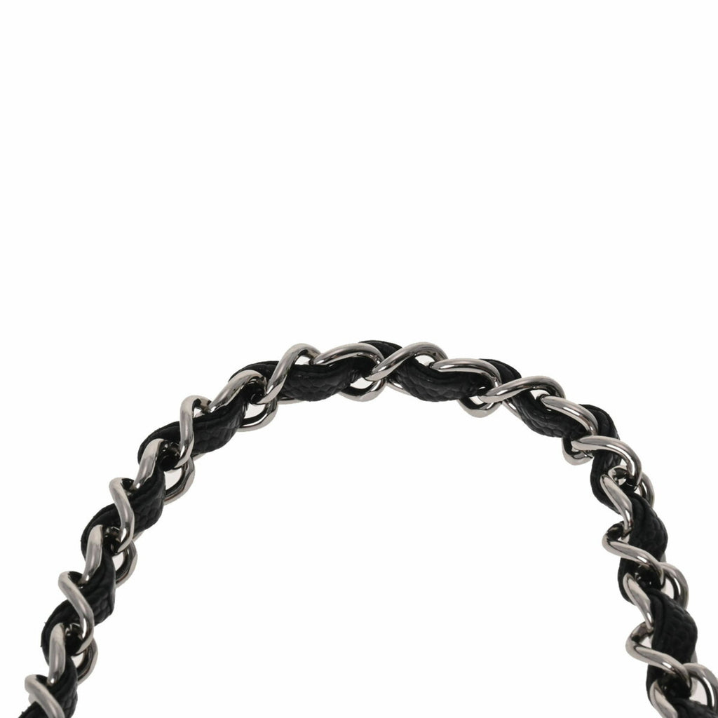 CHANEL Matelasse Chain Shoulder 25cm W Flap Black Ladies Caviar Skin Bag