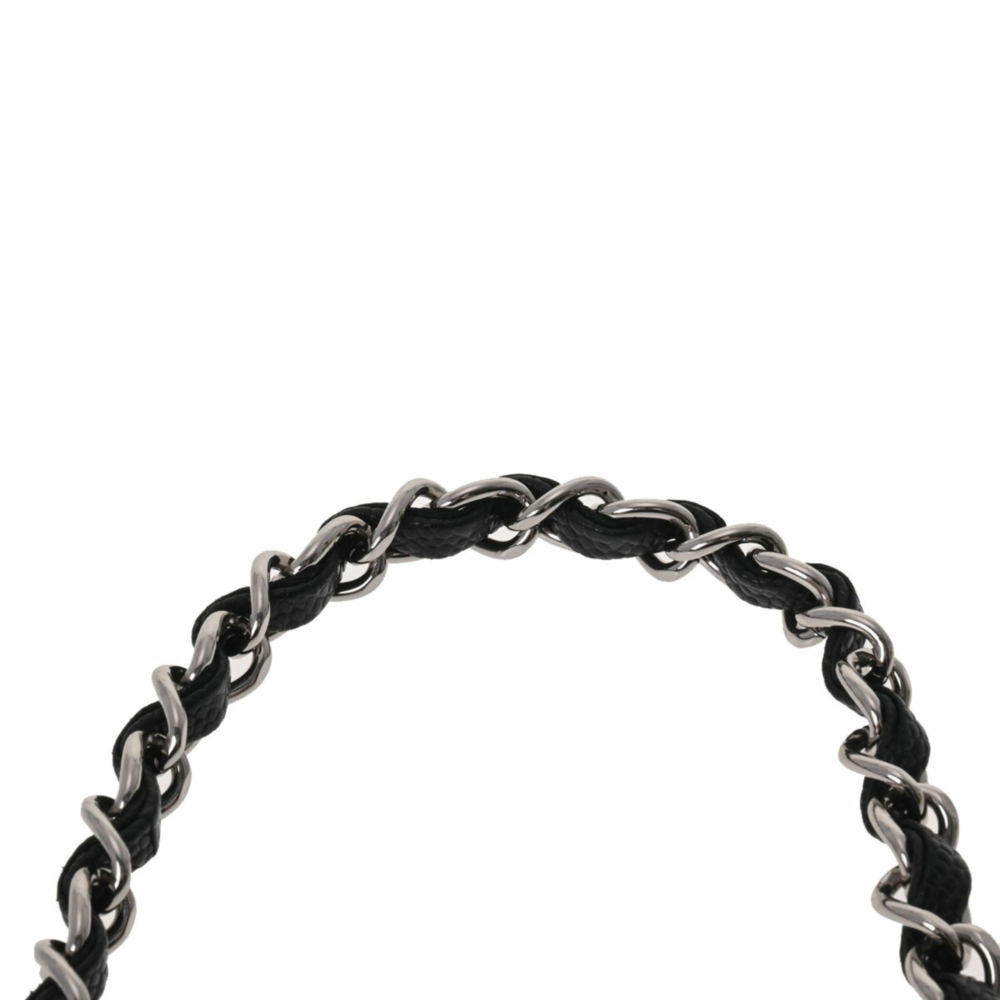 CHANEL Matelasse Chain Shoulder 25cm W Flap Black Ladies Caviar Skin Bag