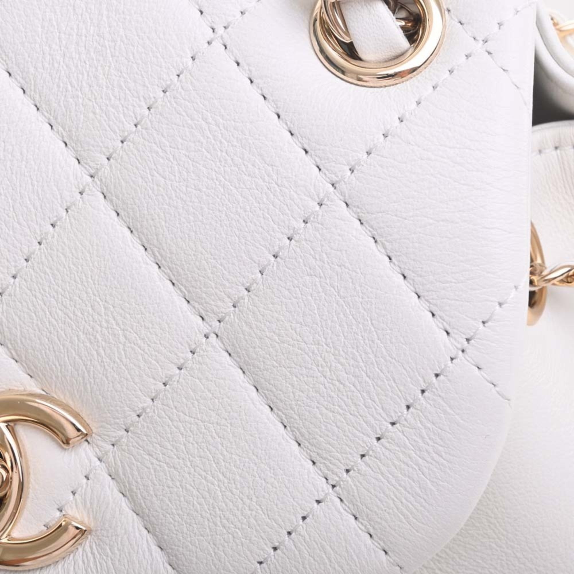 CHANEL Leather Matelasse Coco Mark Chain Rucksack Backpack AS2908 White Ladies