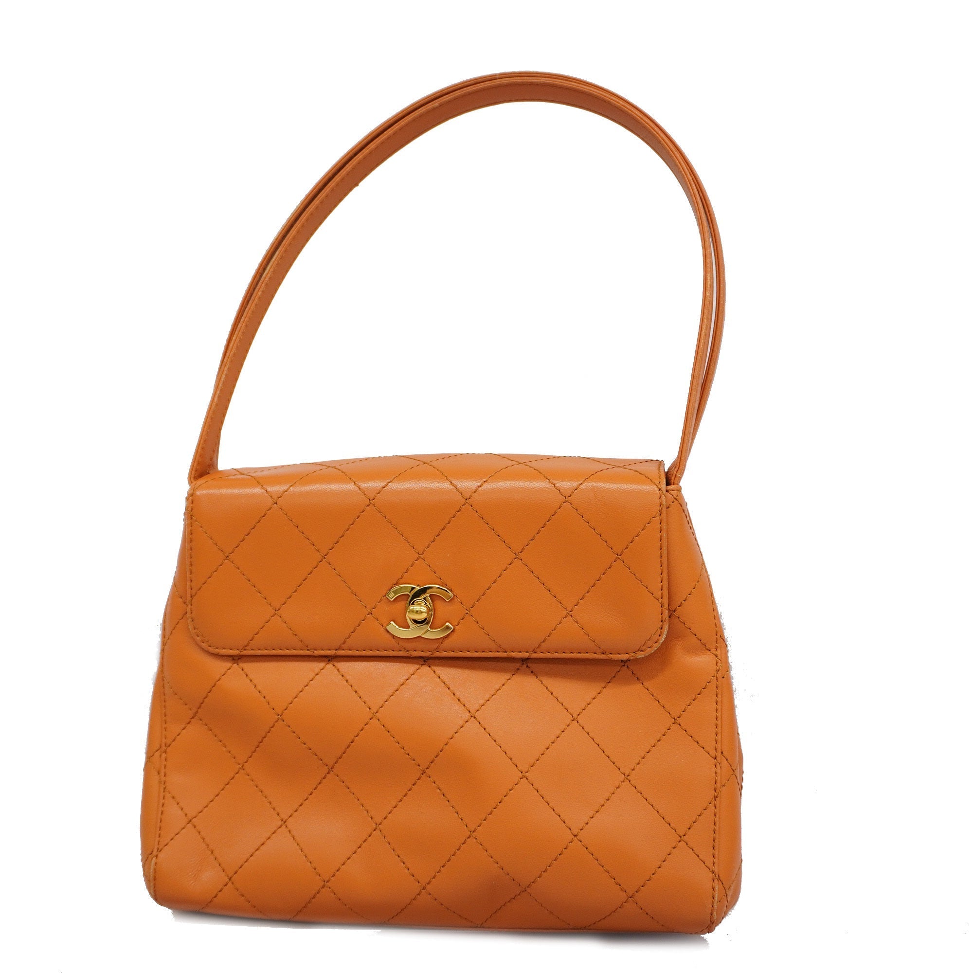 CHANEL  Matelasse Women's Leather Handbag Orange